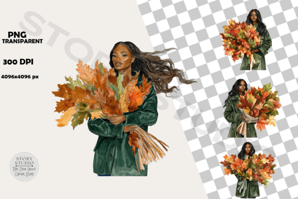 Autumn Woman with Fall Leaves Bouquet: A Timeless Addition to Your Creative Projects