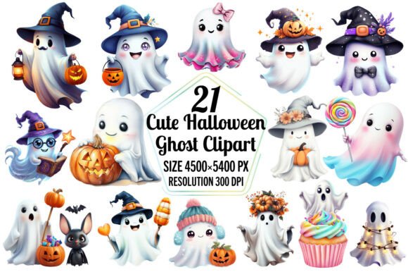 Cute Halloween Ghost Clipart Png Bundle