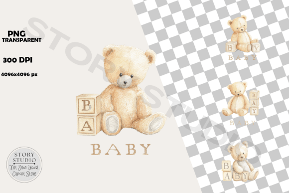 Cute Teddy Bear Baby Blocks Clipart Set