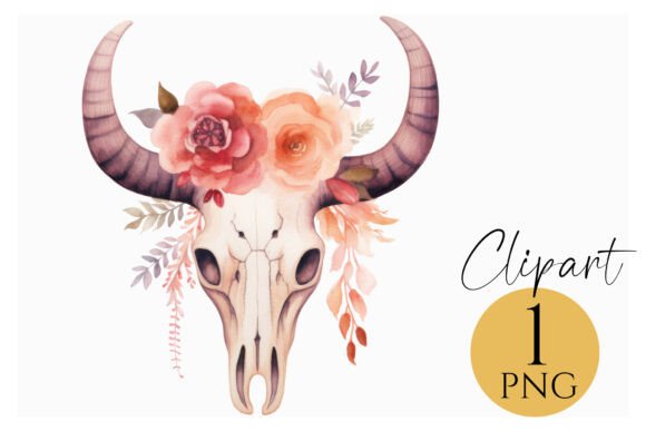 Floral Bull Skull Clipart Western PNG: A Unique Blend of Rustic and Elegant Design