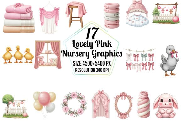 Loely Pink Nursery Graphics PNG Bundle