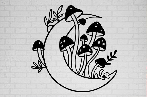 Moon Svg, Mystical Moon with Mushroom Svg