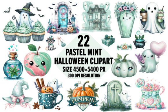 Pastel Mint Halloween Clipart Bundle: A Versatile Digital Asset for Creative Professionals