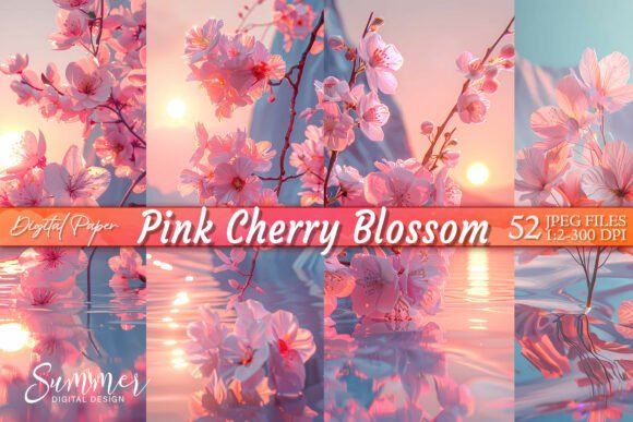 Pink Cherry Blossom Digital Paper Set