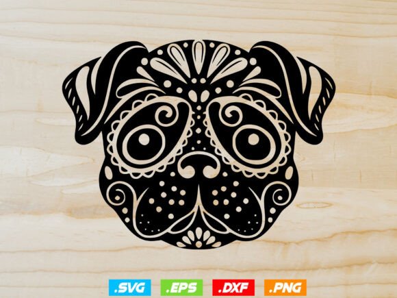 Sugar Skull Pug Dog SVG, Pug Face Svg: A Digital Graphic for Creative Use