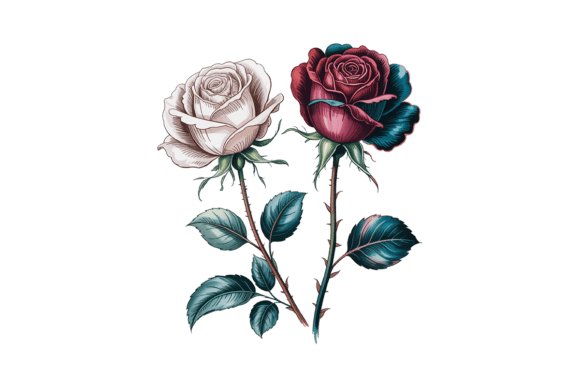 Vintage Dual Rose Botanical Clipart PNG: A Timeless Addition to Creative Projects