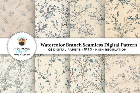 Watercolor Branch Seamless Pattern