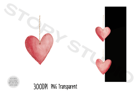 Watercolor Hanging Hearts Clipart Set