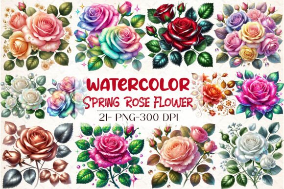 Watercolor Spring Rose Flower Clipart: A Creative Resource for Digital and Print Projects